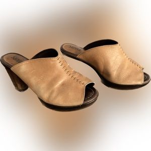 Leather Sanita heels, size 8, tan in color